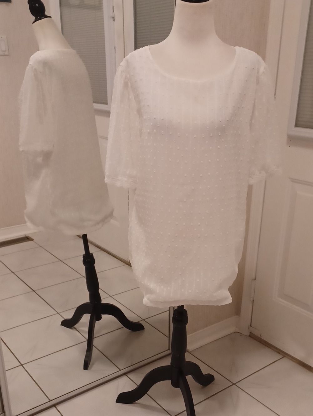 4/$60 White Textured Short-Sleeved Top - Fits Size Large